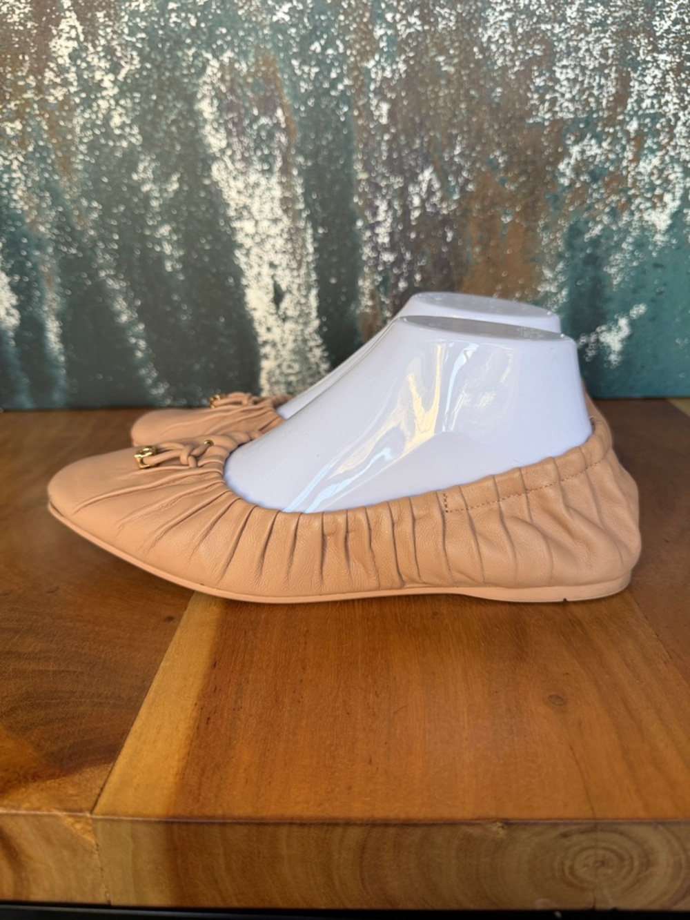 Coach Balletcore Blush Leather Ruched Ballet Flats Gold Detail (GUC) - Picture 5 of 13